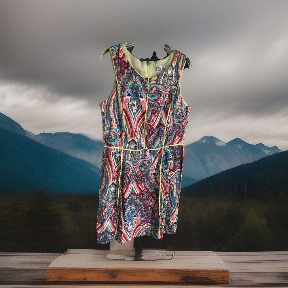 Robbie Bee Dress 14 Y2K Paisley Back Zip Sleeveless Multicolor Good Condition